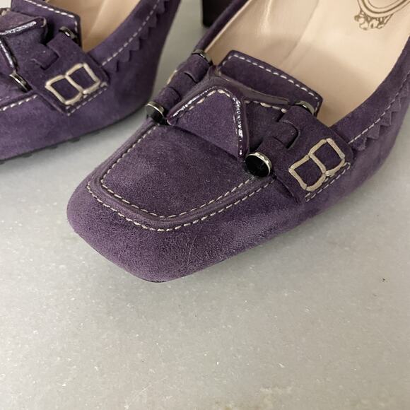 Tod’s Purple Lavender Suede Heeled Loafer Elegant Designer Italian Sz 7 - Picture 5 of 16
